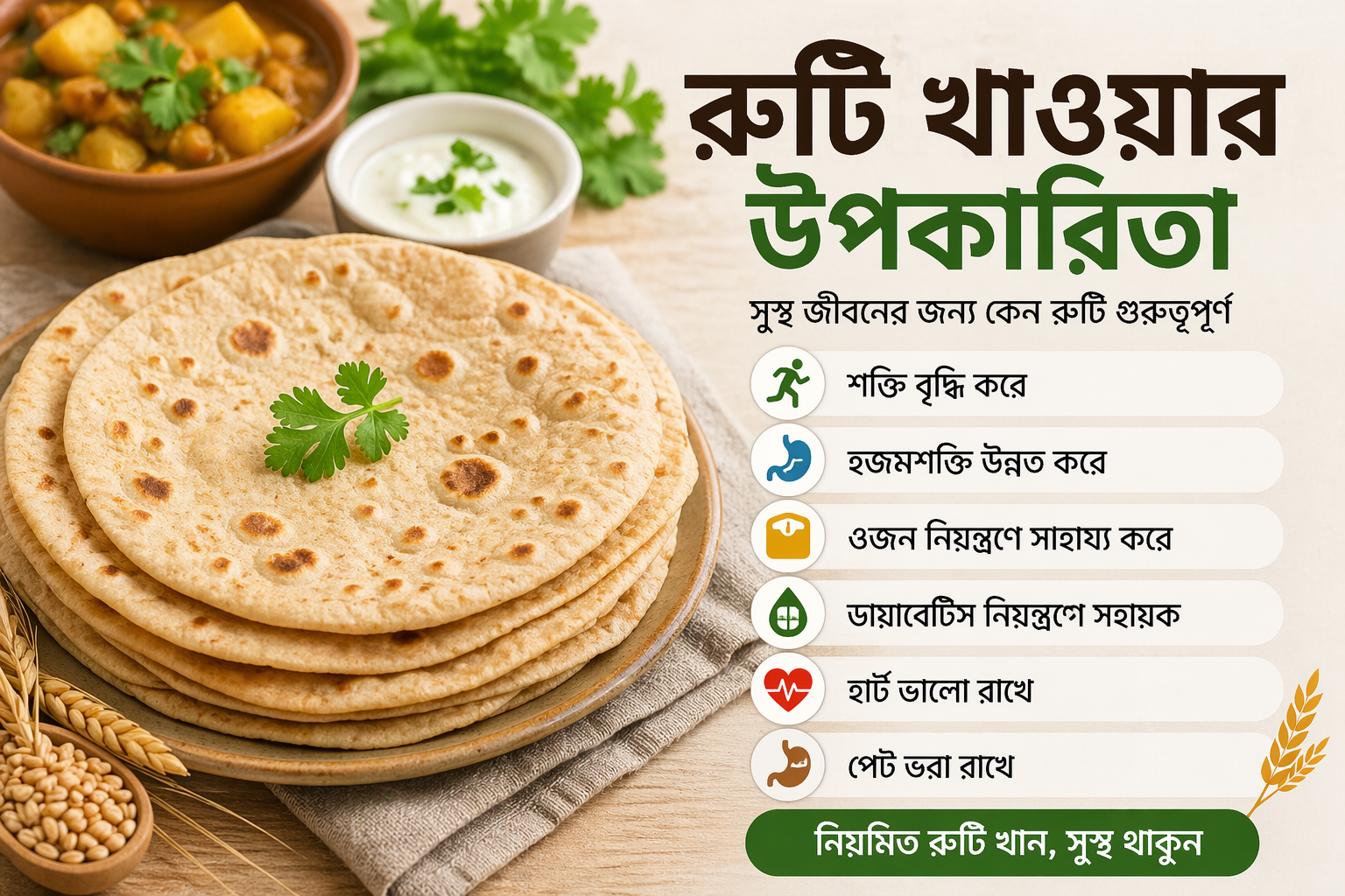 🍞রুটি খাওয়ার উপকারিতাঃ