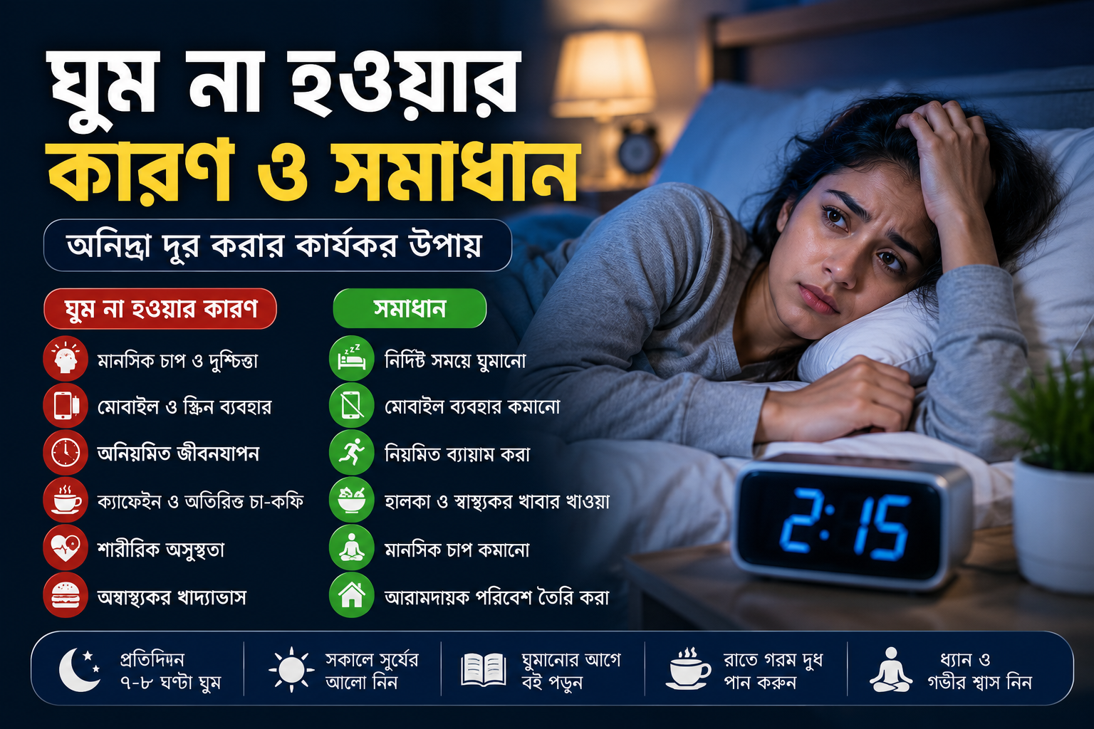 ঘুম না হওয়ার কারণ ও সমাধানঃ অনিদ্রা দূর করার কার্যকর উপায়!