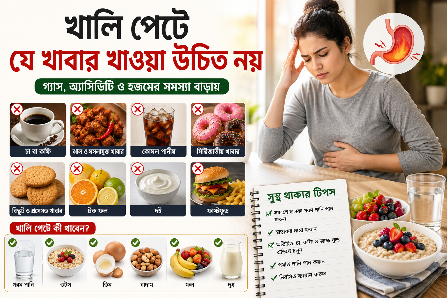 খালি পেটে যে খাবারগু খাওয়া উচিত নয়ঃ সকালে ভুলেও যা খাবেন না!
