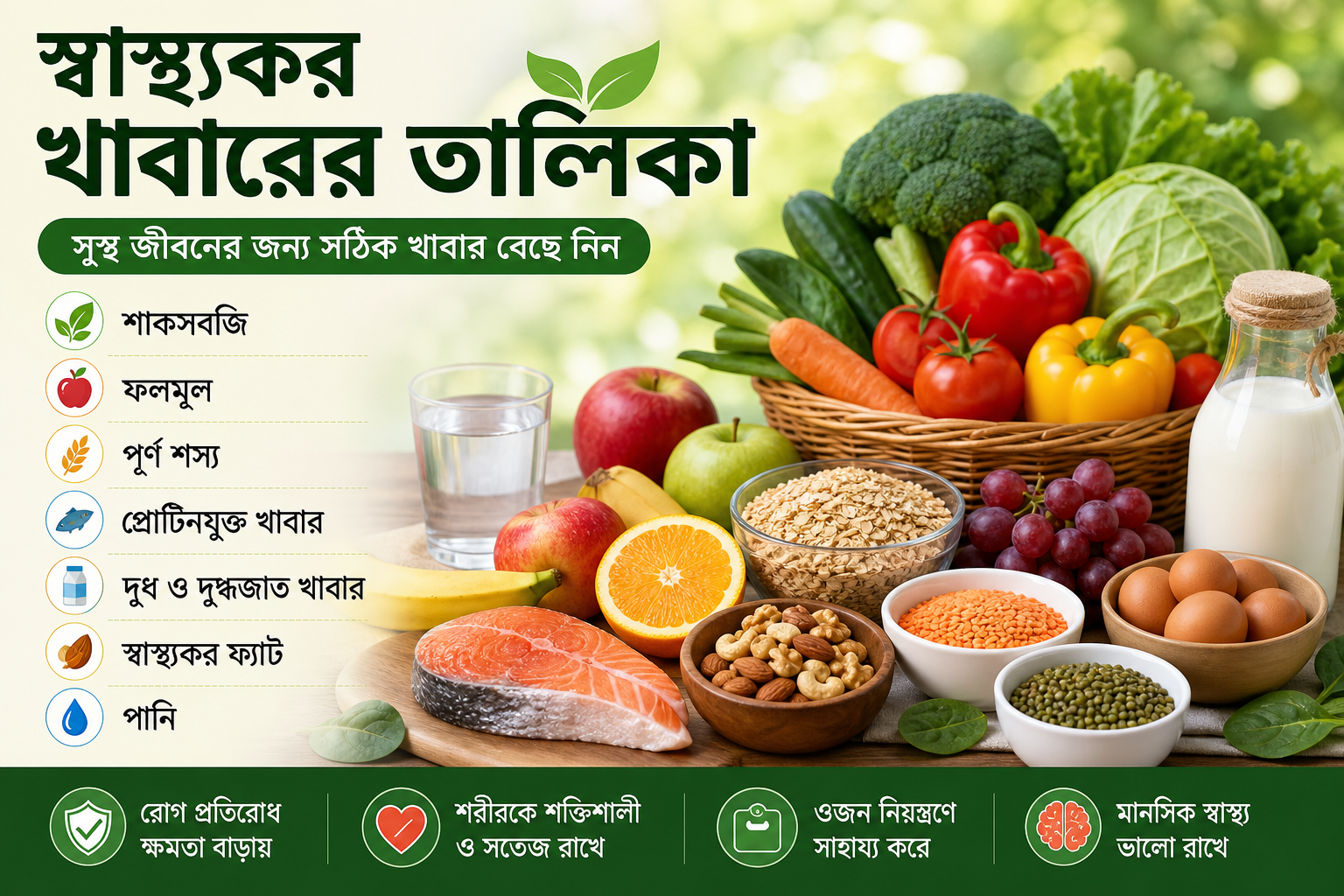 🥗স্বাস্থ্যকর খাবারের তালিকা: