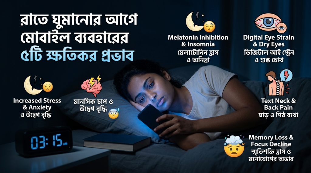রাতে ঘুমানোর আগে মোবাইল ব্যবহারের ক্ষতিকর প্রভাব